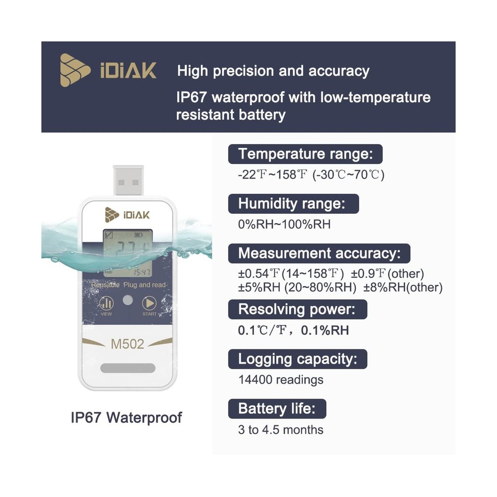 M502 Temperature Data Logger USB Temp/Humidity Recorder with PDF and Excel (R...