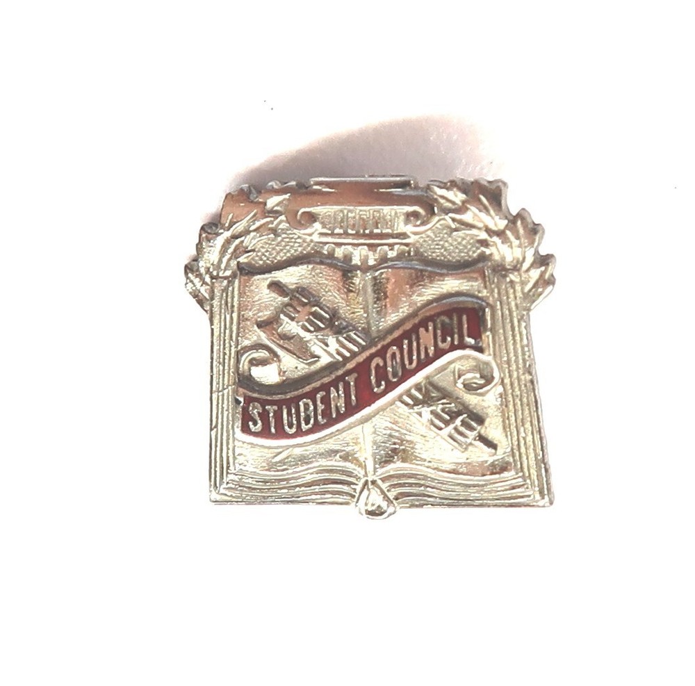 Vintage STUDENT COUNCIL Solid Sterling Silver and Enamel Pin Pinback