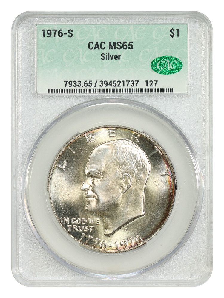 1976-S $1 Silver CACG MS65 - Ike Dollar