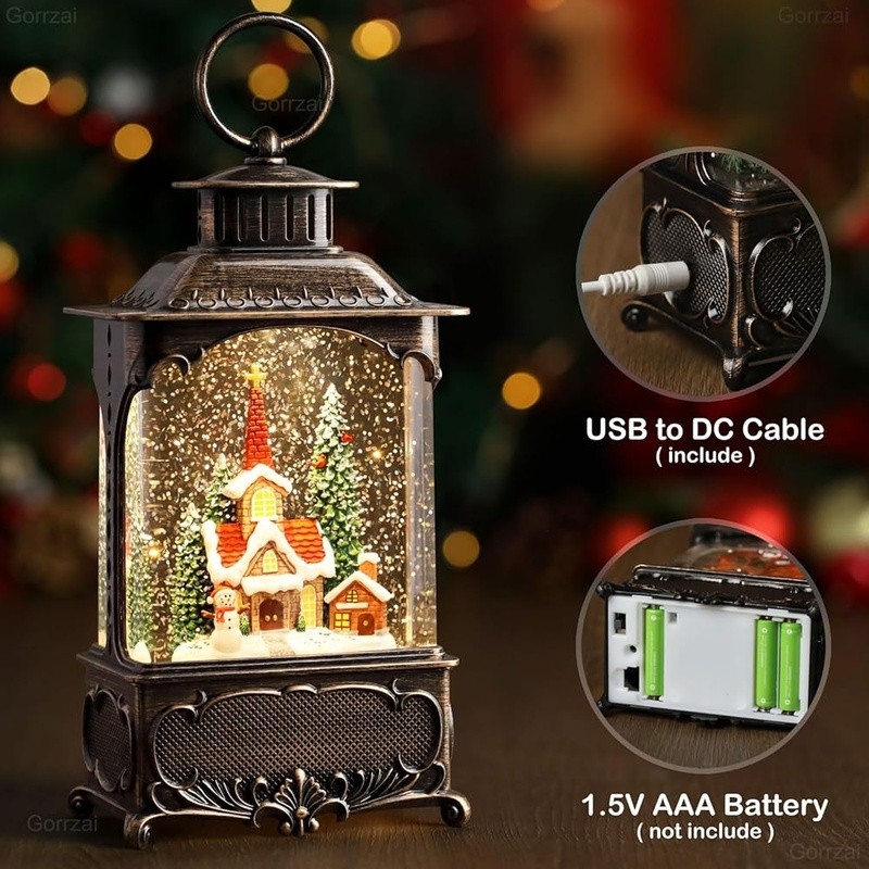 Christmas Musical Snow Globe Lantern W/ Timer Automatic Glitter LED Light New