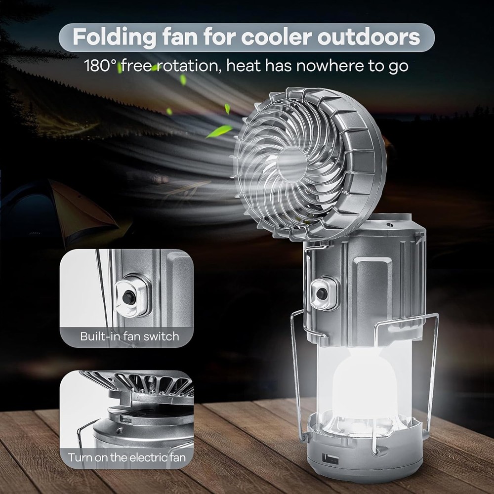 Solar Camping Lantern with Fan USB Rechargeable Light