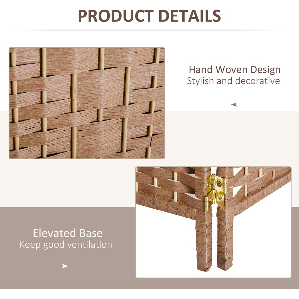 6 Panel Wicker Weave Room Divider, 6' Tall Folding Space Separator w/Wood Frame