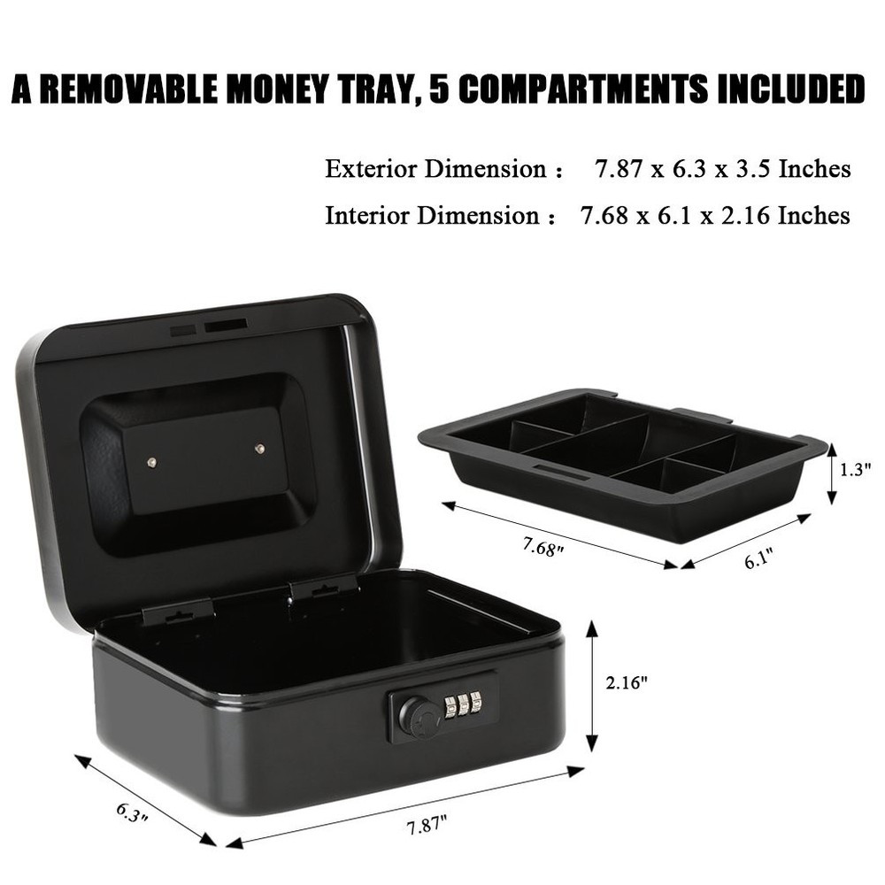 Secure Cash and Medication Lock Box with Combination Lock Compact Storage