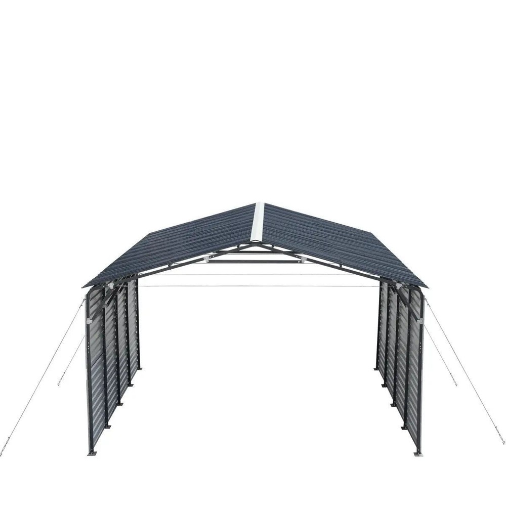 20x20ft Durable Galvanized Carport, 10ft Fully Covered Sides, 27GA Panel System