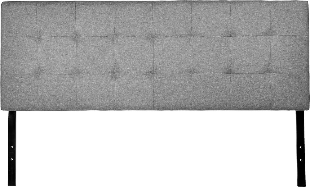 Sleek King Size Tufted Headboard in Gray Linen Polyester - Adjustable Height