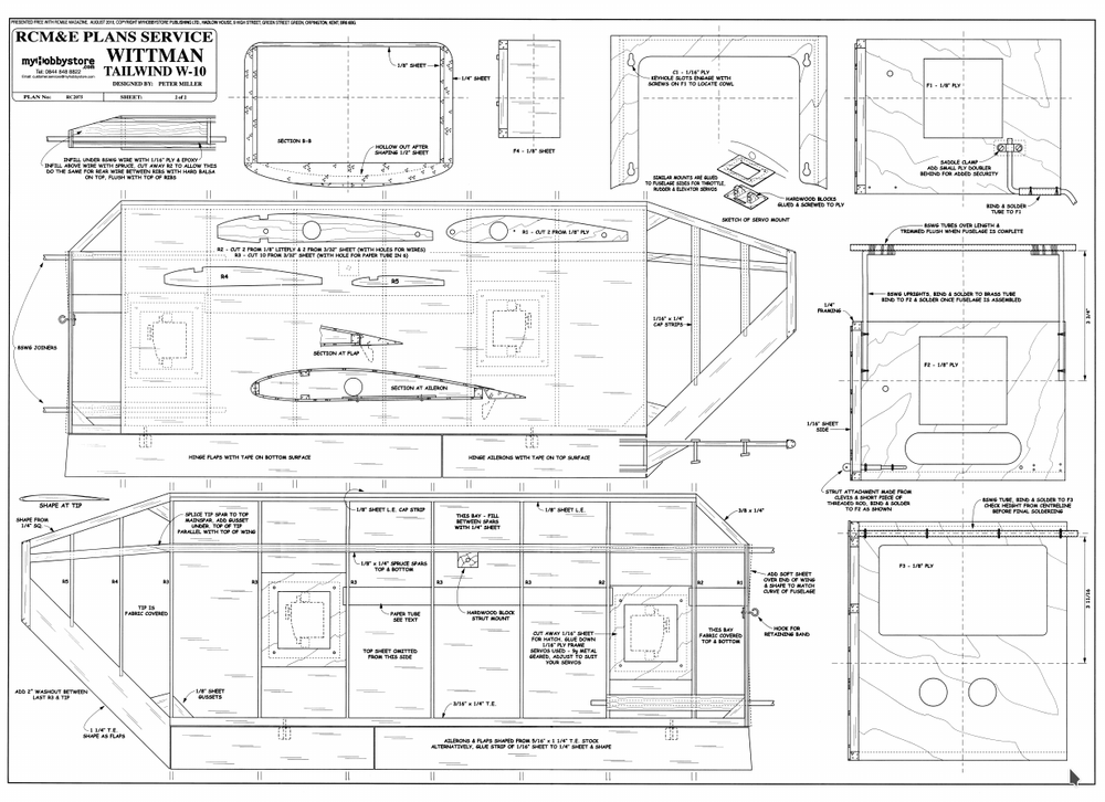 Wittman Tailwind 48inch 1/6 Scale RC AIrplane Rolled Plans