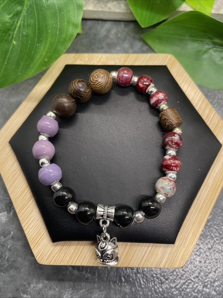 Handmade Ceramic Bead Beaded Stackable 6.25” Plus Stretch Bracelet New B325