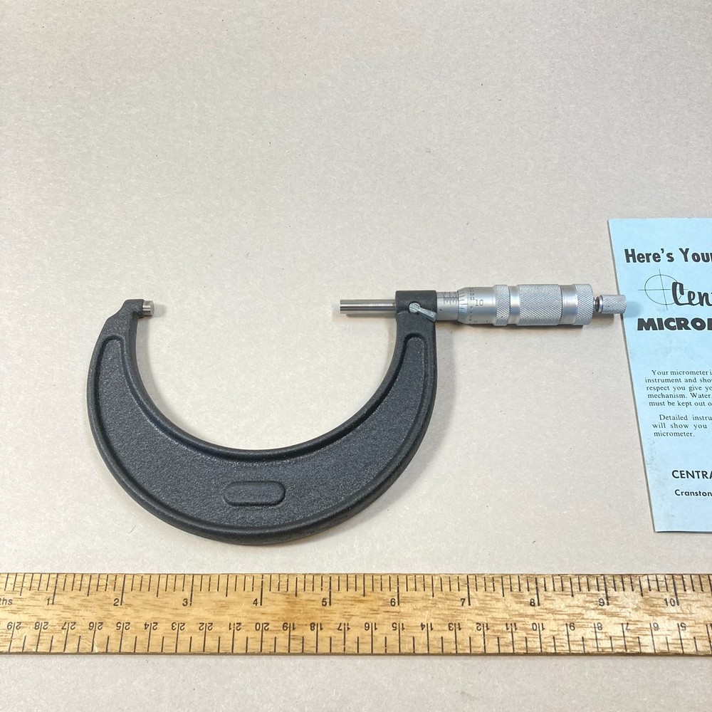 Central Tool 3"-4" Outside Micrometer Solid Frame Lock Nut Ratchet Stop w/ Box