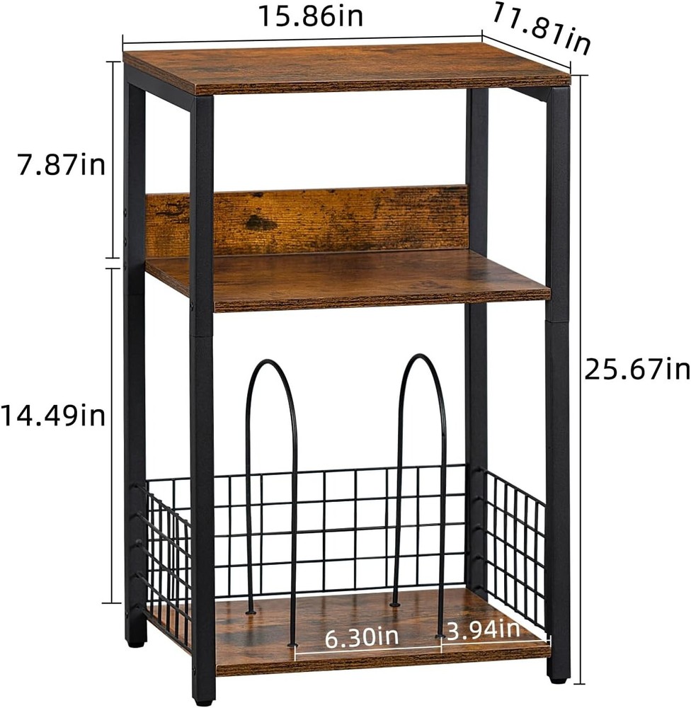 Compact 3-Tier End Table with Vinyl Storage - Stylish Design for Small Spaces