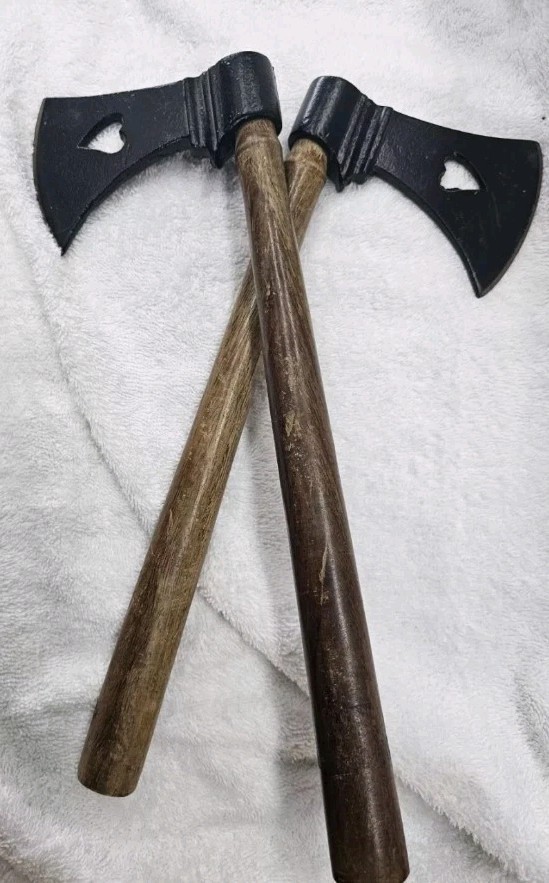 AXE TOMAHAWK CARBON STEEL HEAD HEART CUTOUT WITH HANDLE