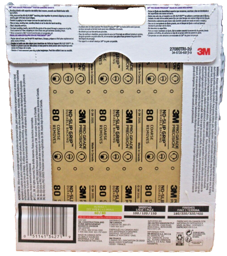 3M Advanced Sandpaper, 20 Sheets, 80 Grit, 3M Pro Grade Precision