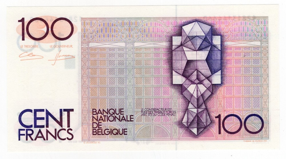 BELGIUM P-142a 100 Francs 1982 UNC