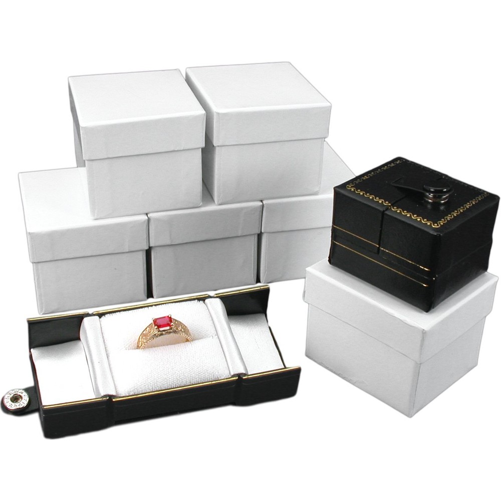 6 Black Leatherette Snap Closure Ring Boxes Displays