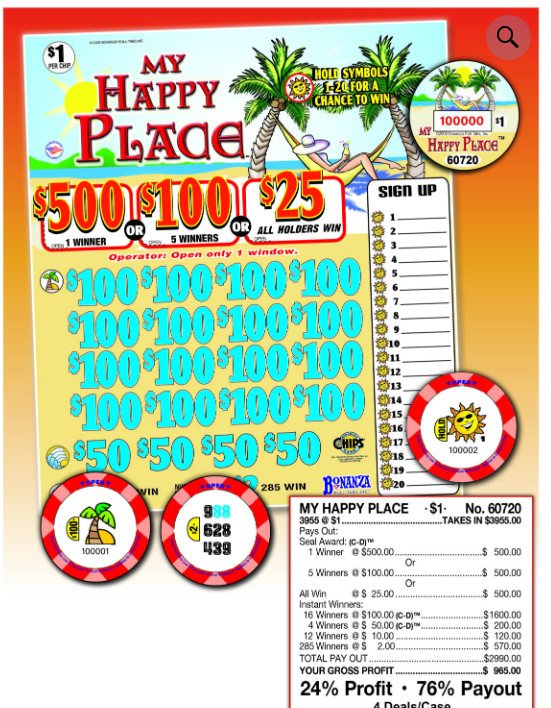 Pull Tab Tickets - Chip - Game - Holder - My Happy Place - 3,955 ct