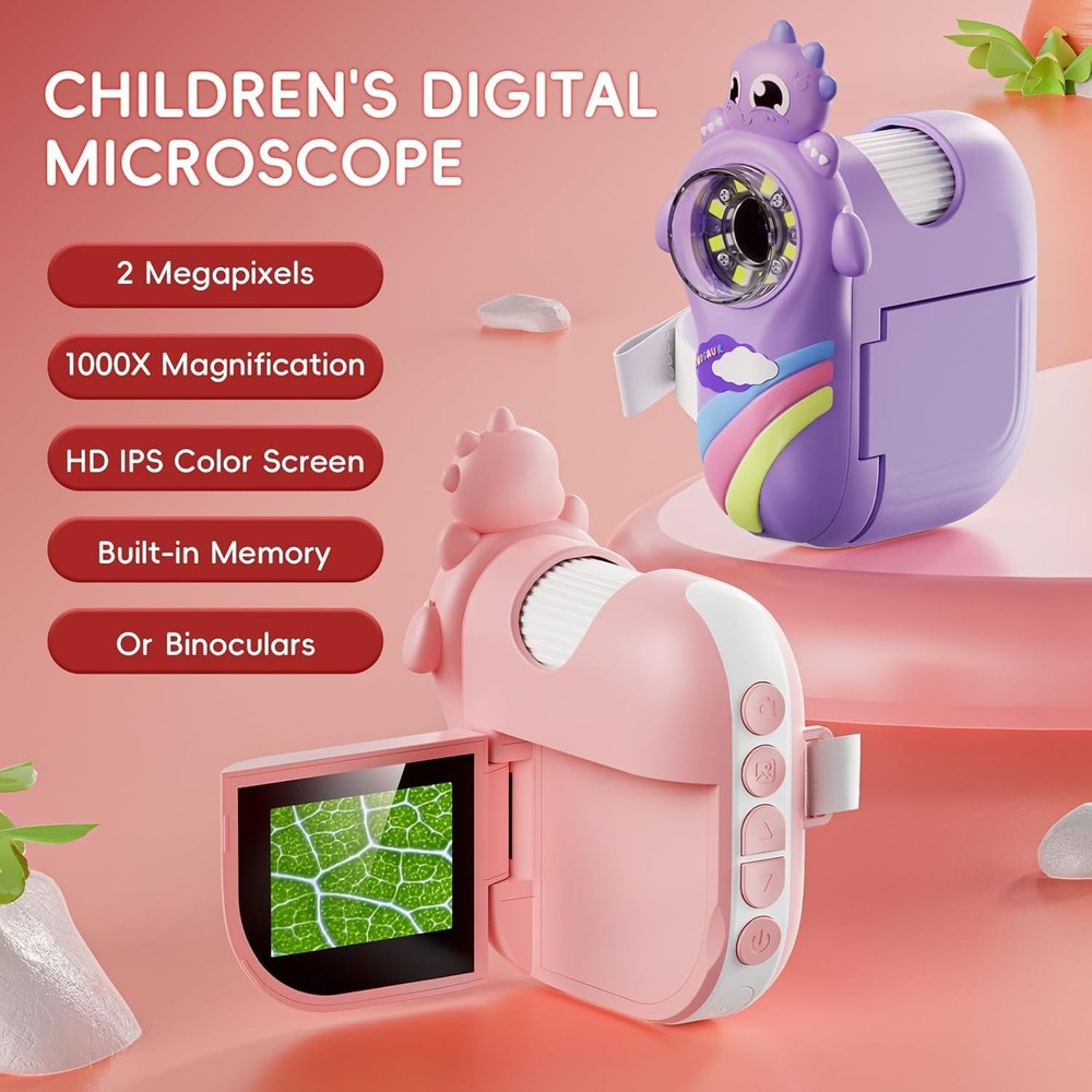 Kid-Friendly Digital Microscope - Adjustable Light, Photo Storage, Birthday Gift