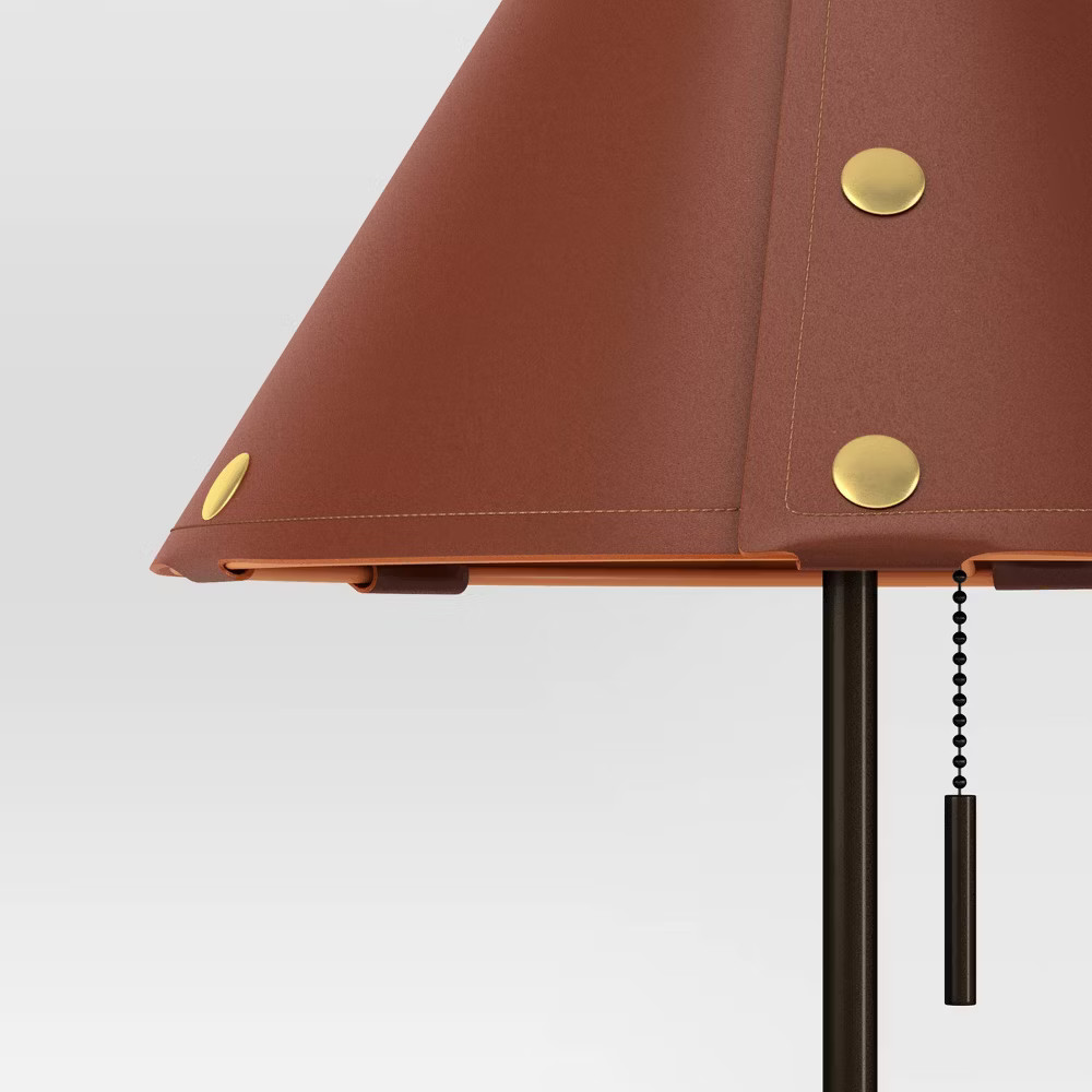 Table Lamp with Leather Shade Brown - Threshold: Metal Base, Cone Shape,