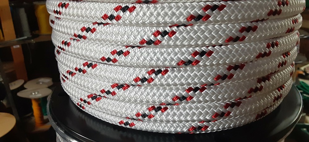 1/2 " x 350 ft. Double Braid-Yacht Braid Polyester Rope Spool. White/Black/Red