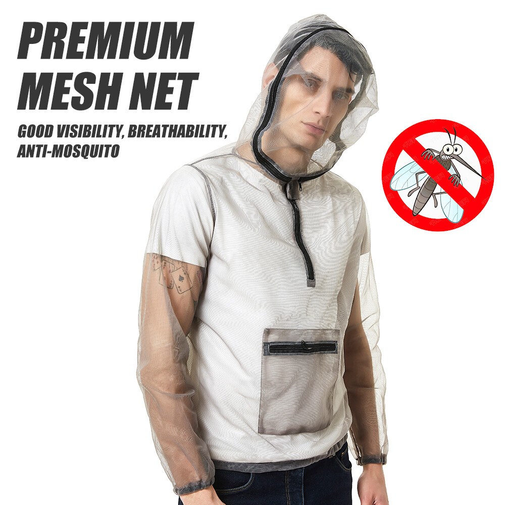Outdoor Bug Jacket Mesh Hooded Bug Jacket Protective Mesh Shirt Insect Shield