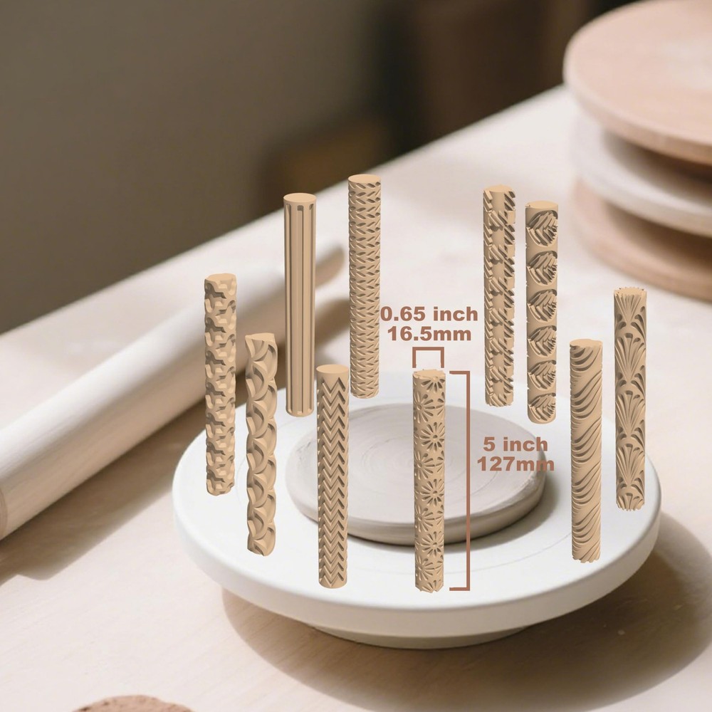 Clay Texture Rollers | 10-Pack Polymer Clay Texture Roller Set for Pottery