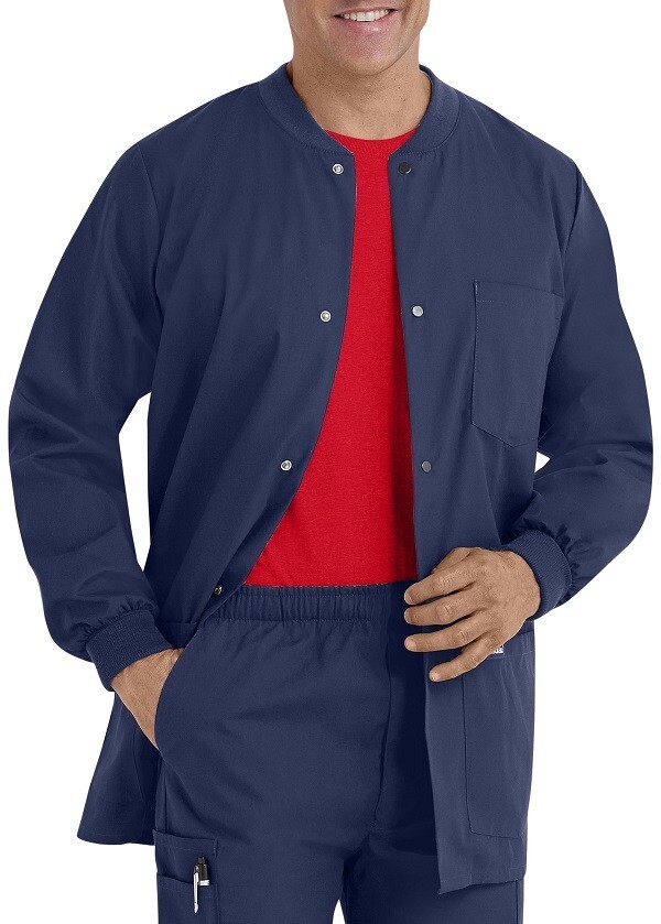 Landau Essentials Men's Size Small Navy Blue Snap Front Warm Up Scrub Jacket NWT