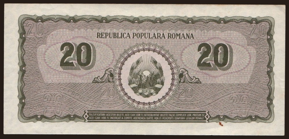 Romania - 1950 - 20 Lei - "aUNC" - #CO3523