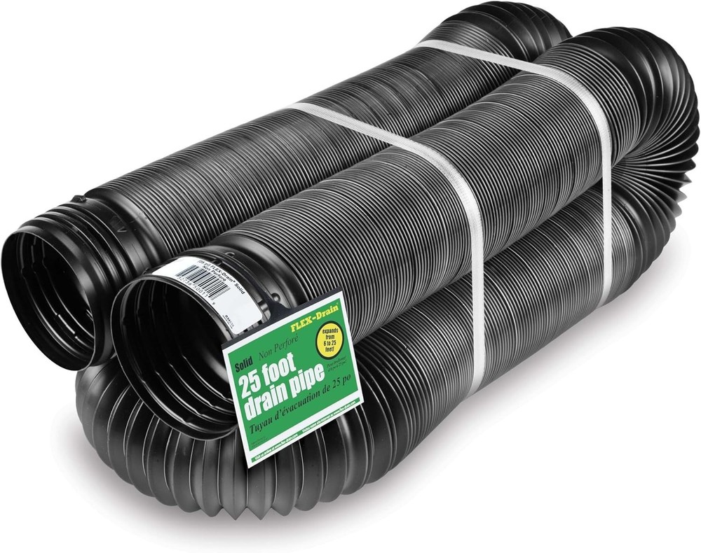 51110 Flexible/Expandable Landscaping Drain Pipe, Solid, 4-Inch by 25-Feet