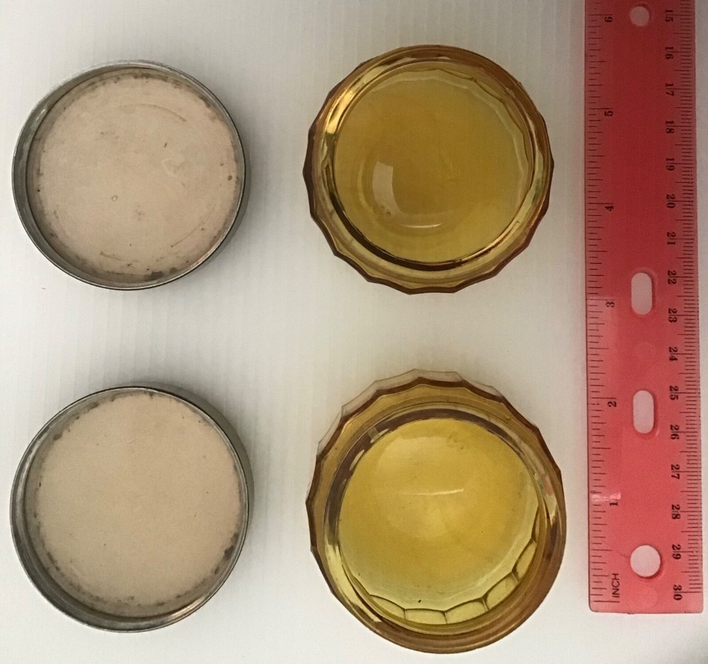 PAIR ART DECO VANITY JARS WITH CELLULOID LIDS FOR CREAM