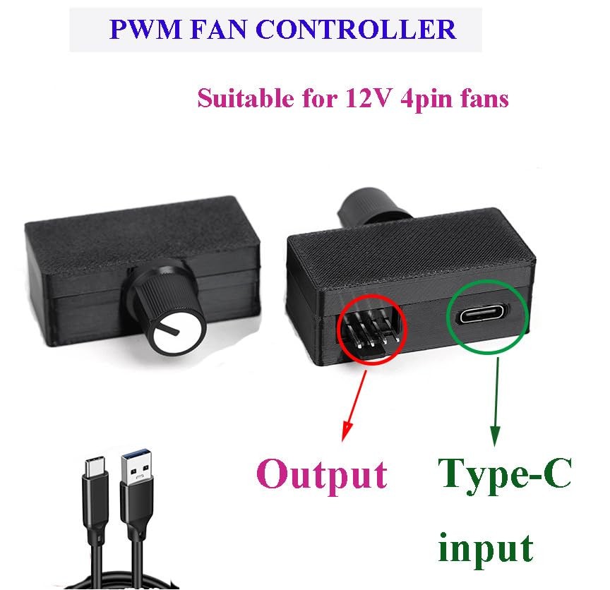 4pin PWM Fan Speed Controller, Type-C Input, Knob Fan speed controller hand-8W