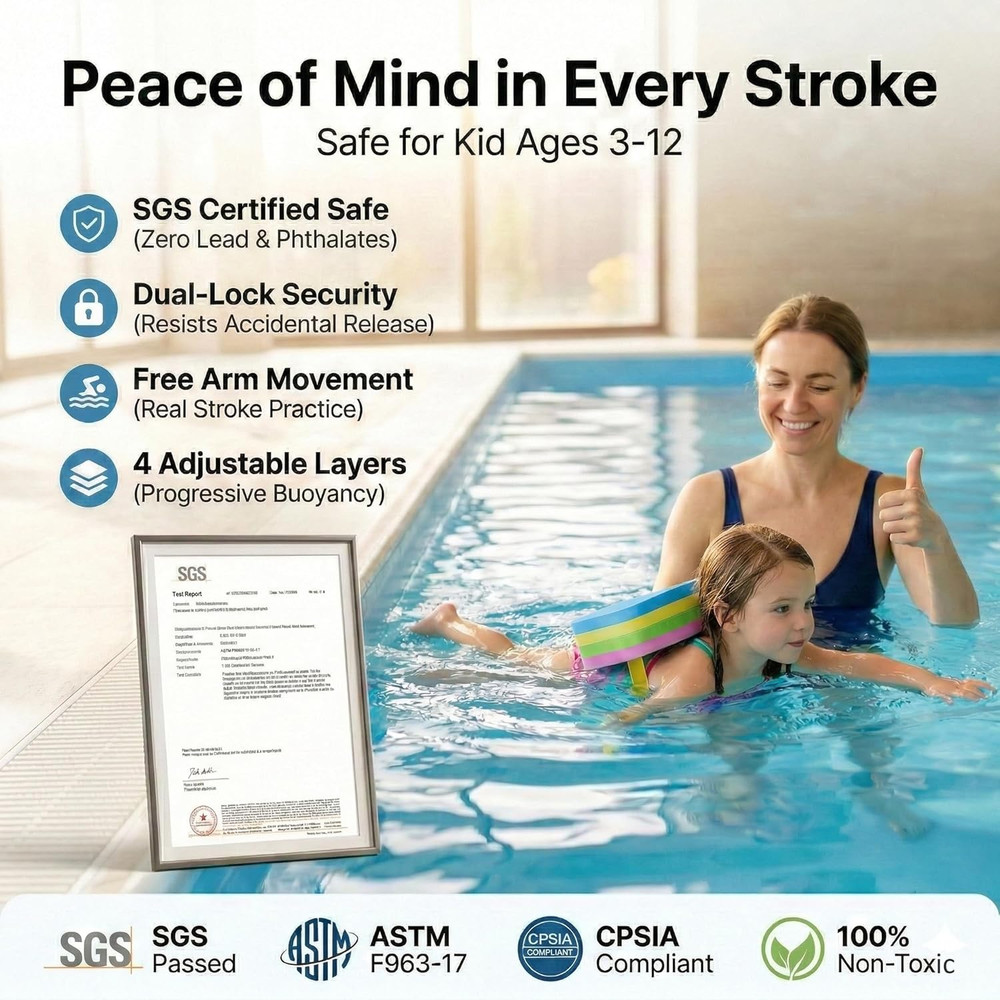 Swim Float Kids Back Belt: Pool Safe Dual-Lock Buckle 140Lbs Pull-Tested - Zero