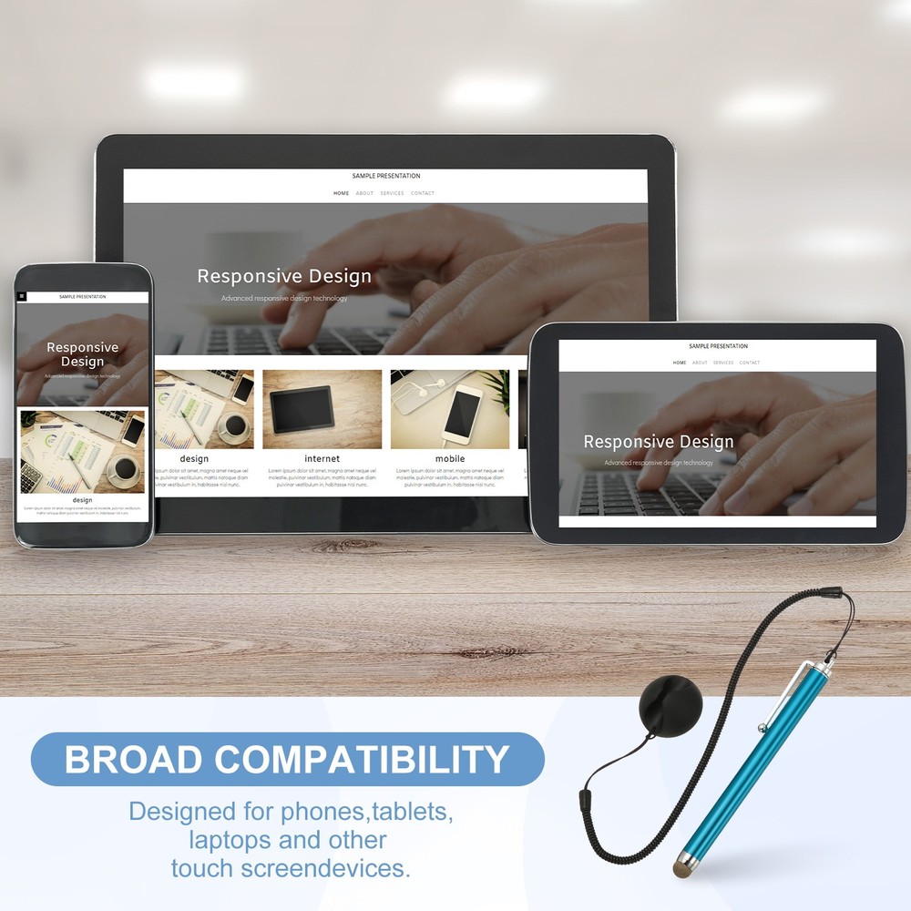 2 Pcs Screen Capacitive Pen with Spring Rope Fixing Dock Light Blue