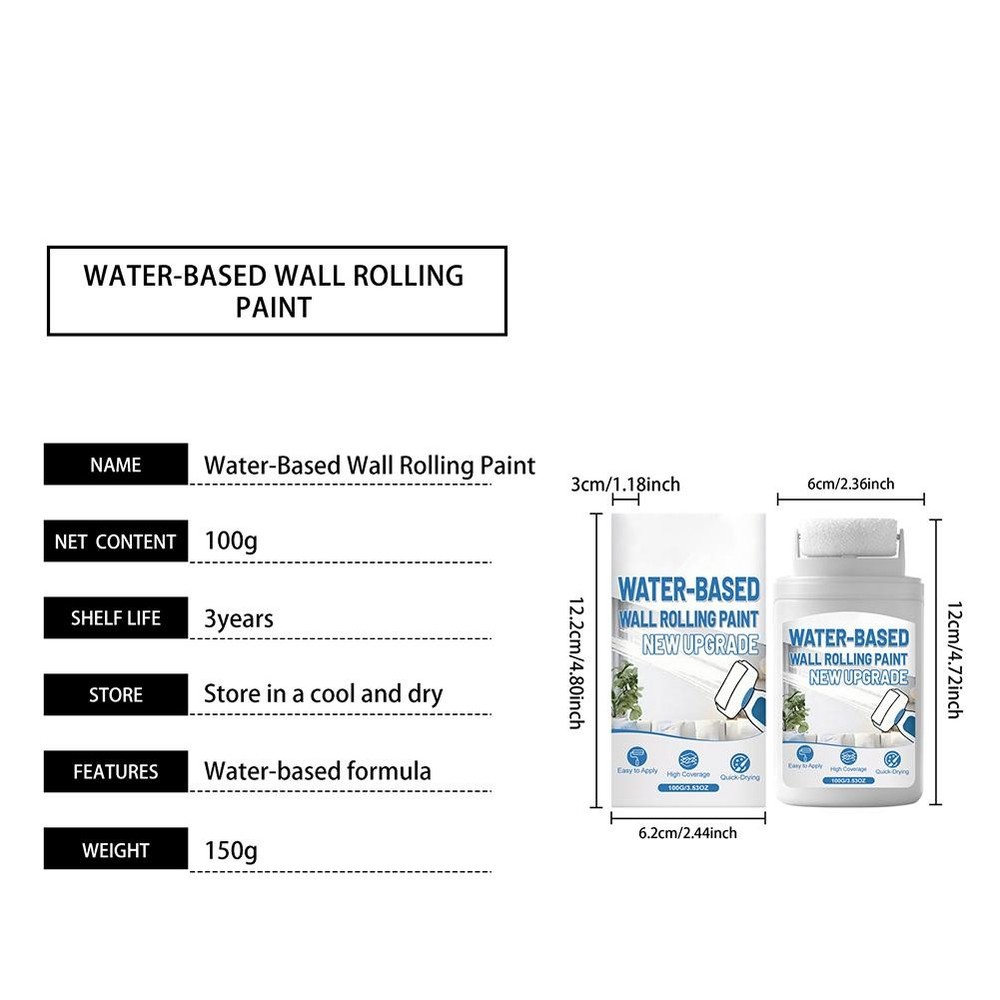 White Wall Paint Roller, Fast-Drying Water-Based Wall Repair Rolling Brush