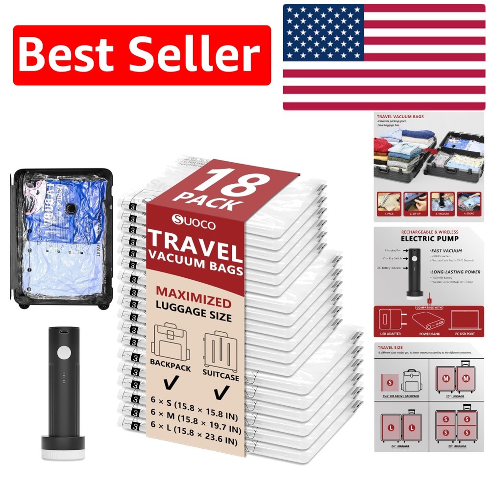Portable Travel Vacuum Bags Combo with Wireless Pump - 80% Space Reduction
