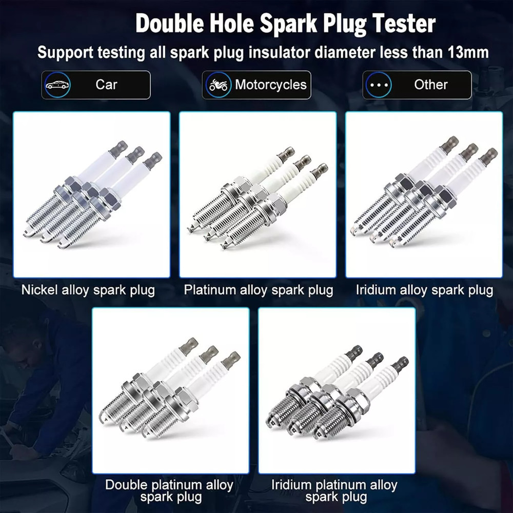 Spark Plug Tester Dual Hole Diagnostic Tool 12V Gasoline Car Ignition Analyzer