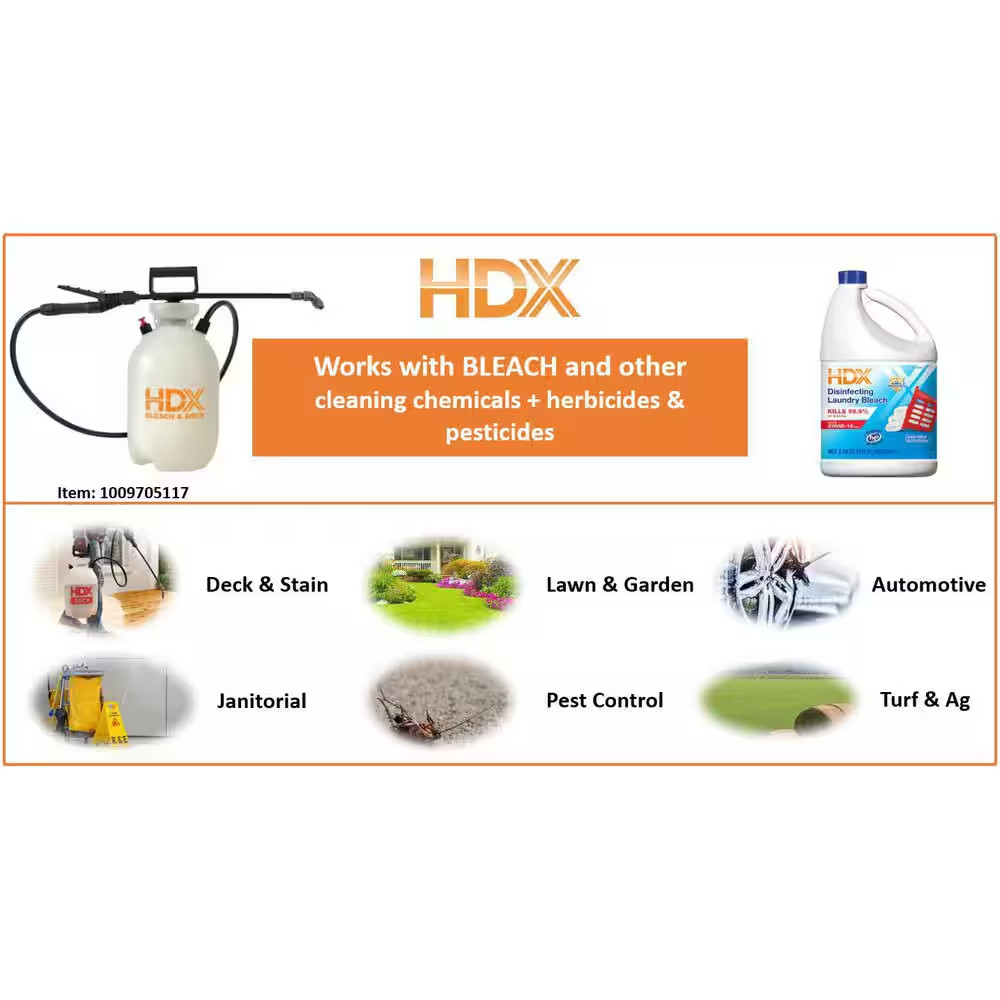 NEW 2-Gallon Bleach & Deck Sprayer with Viton Seals & Adjustable Nozzle