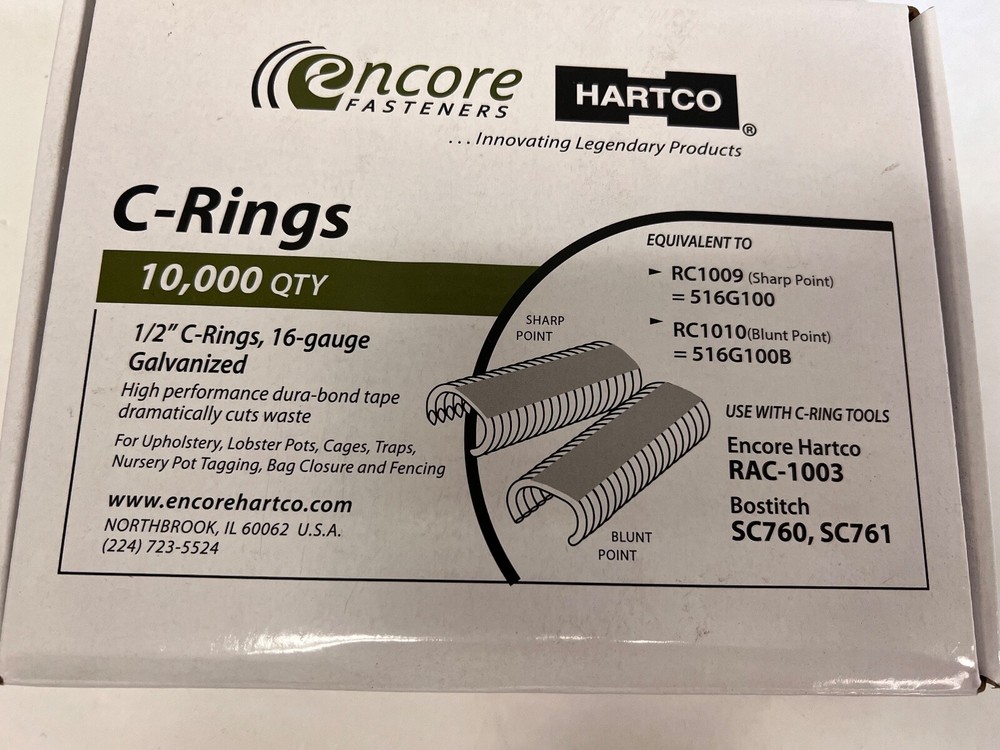 516G100 C-Rings 1/2" SHARP PT 16 gauge GALVANIZED