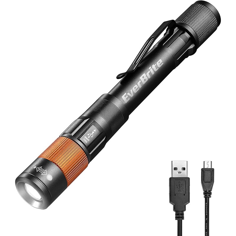 EverBrite Rechargeable Pen Light Zoomable Handheld Flashlight 4 Lighting Modes