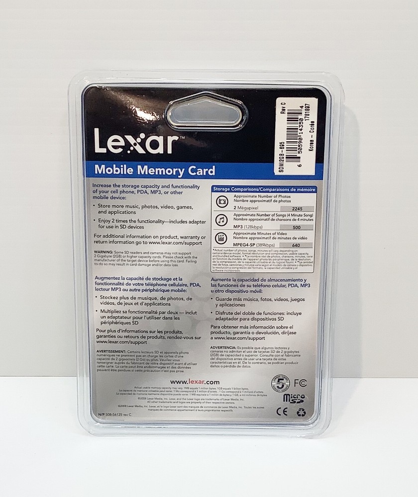 NEW Lexar 2GB MicroSD Mobile Memory Card Sealed Package SDMI2GB-695