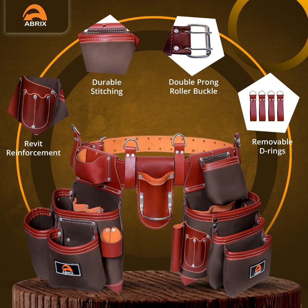 ABRIX Nylon Leather Tool Belts for Men Carpenter Tool Belt – Tool Pouch He