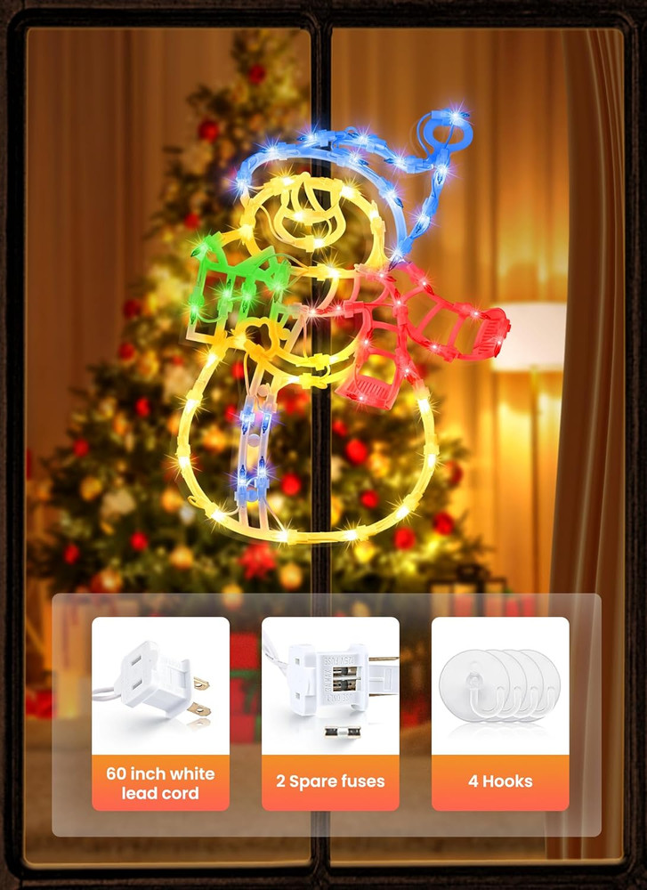 4 Pack Christmas Window Silhouette Lights Decorations, Lighted Wreath, Candy Can