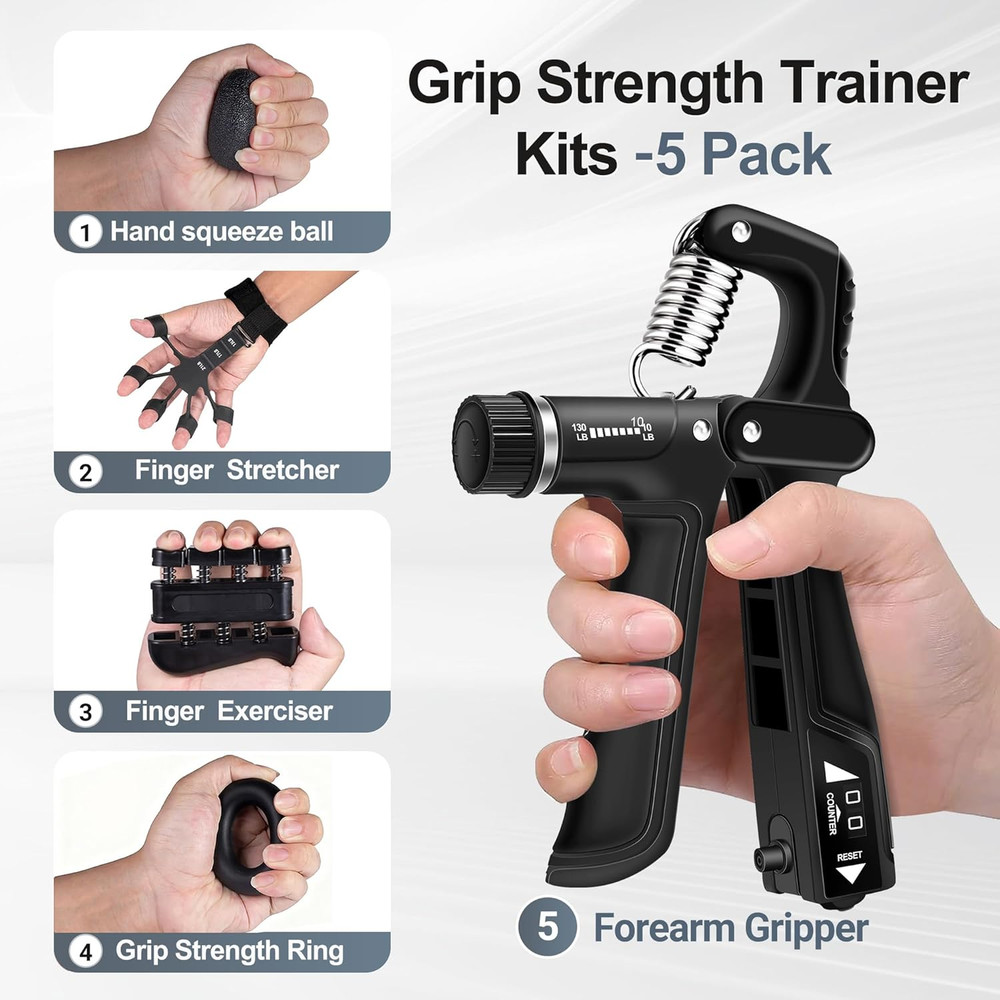 Grip Strength Trainer Kits (5 Pack), Forearm Strengthener with Adjustable Resist