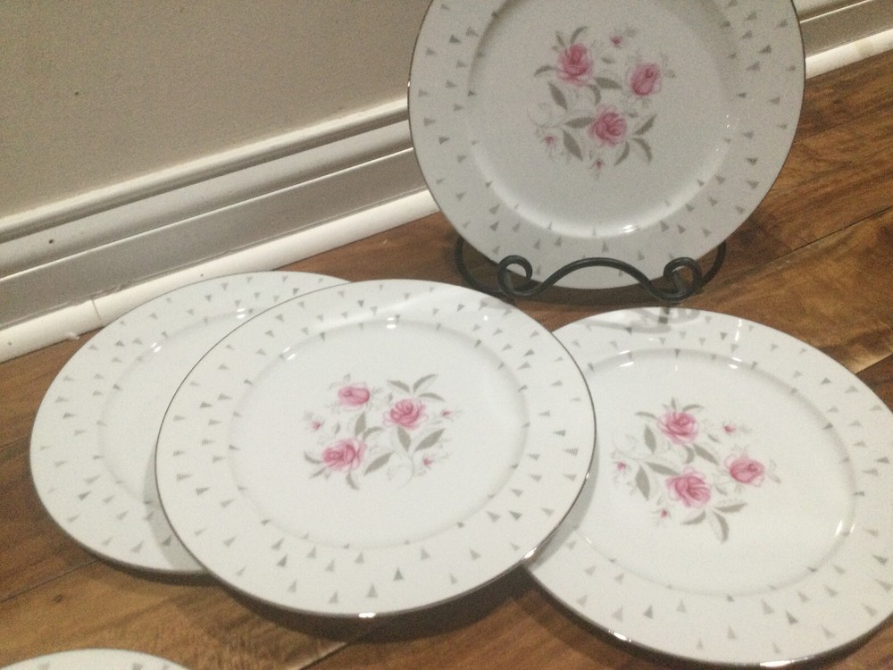 7 pc place setting(s Sango Arcadia pink rose plate bowl cup MORE AVAILABLE MINT
