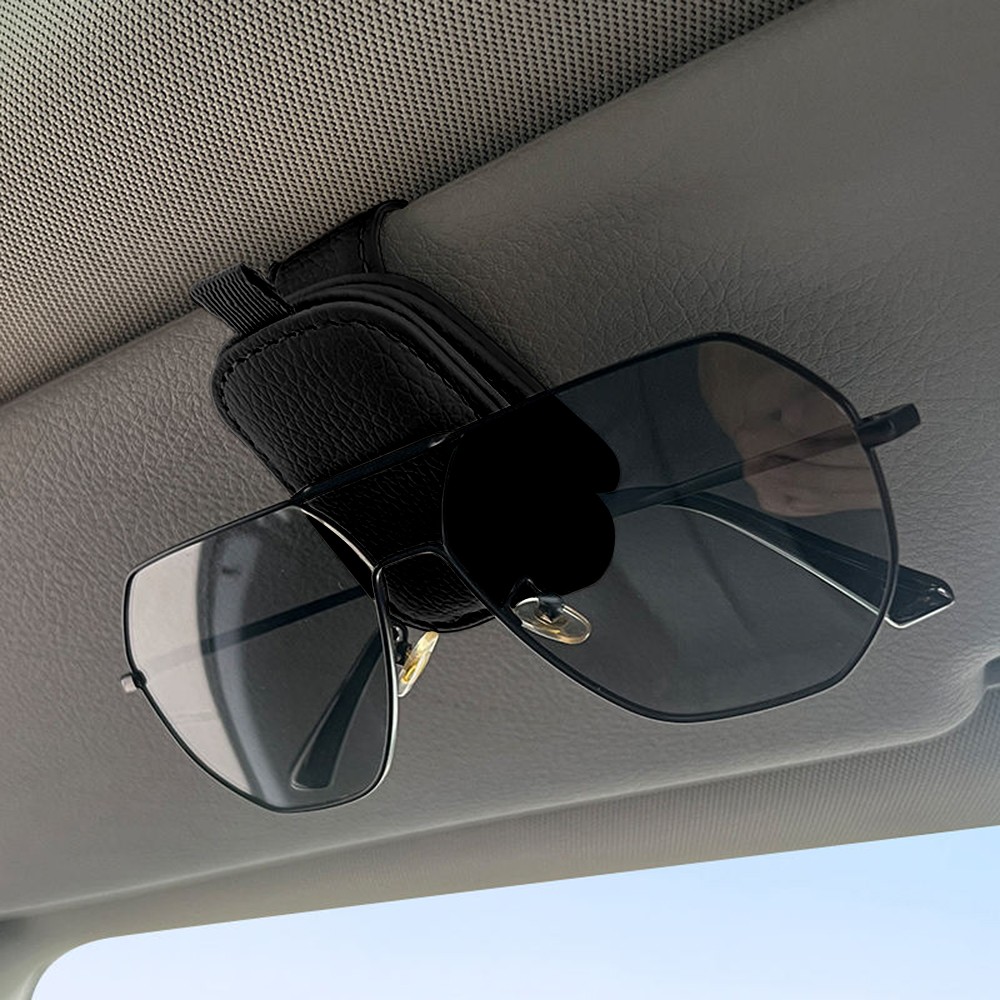 RAM 1500 Rectangle Black Leather Magnetic Sunglass Sun Visor Holder
