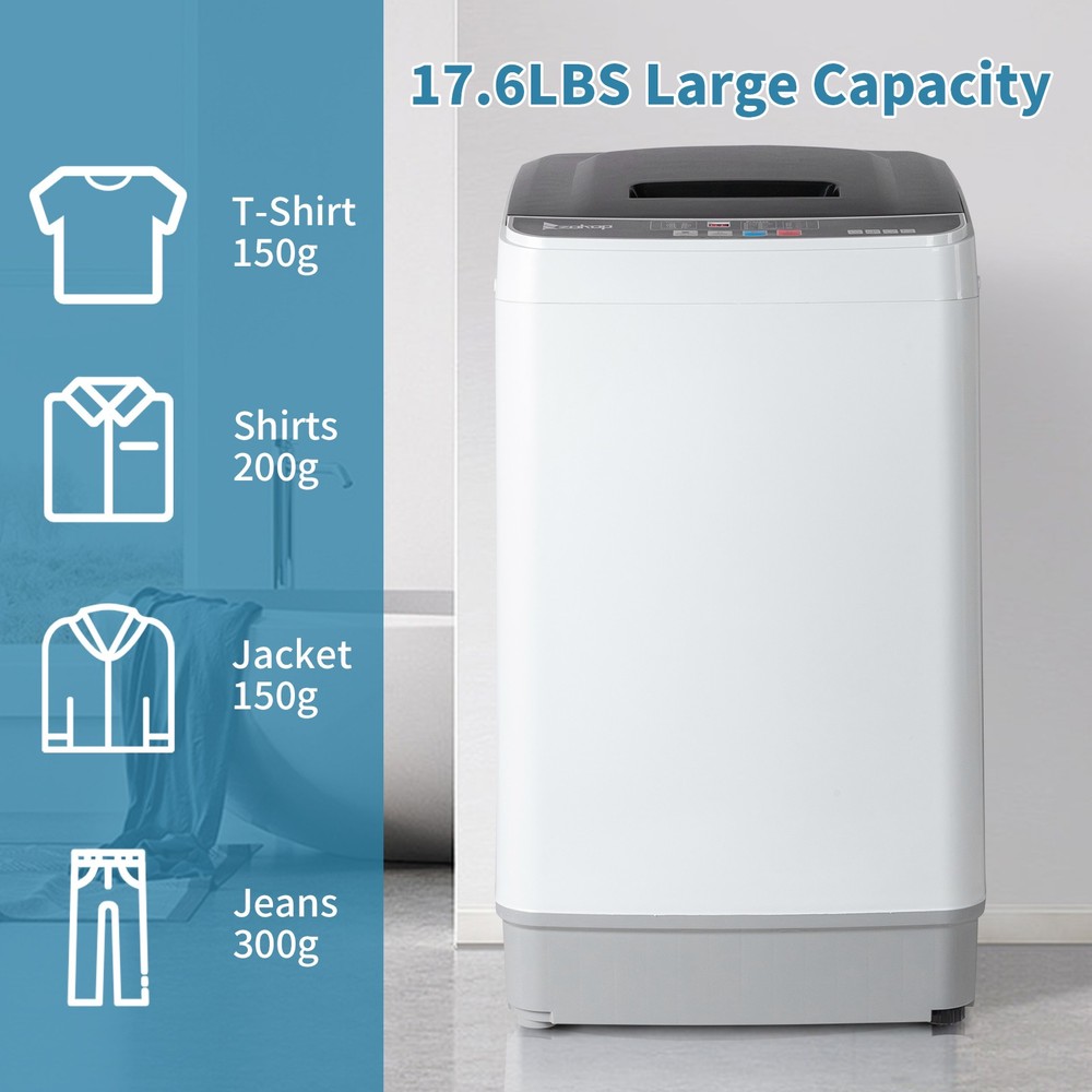 Smart Full Auto Washing Machine 17.6lbs 10 Programs Built-in Drain Pump