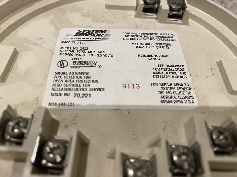 System Sensor 1412 Smoke Detector With Base