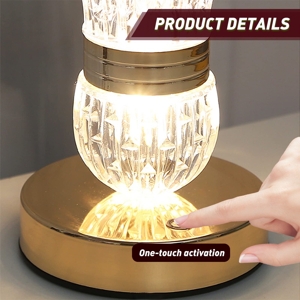 LED Crystal Table Lamp Vase Night Light Touch Dimmable Atmosphere Bedside Gift