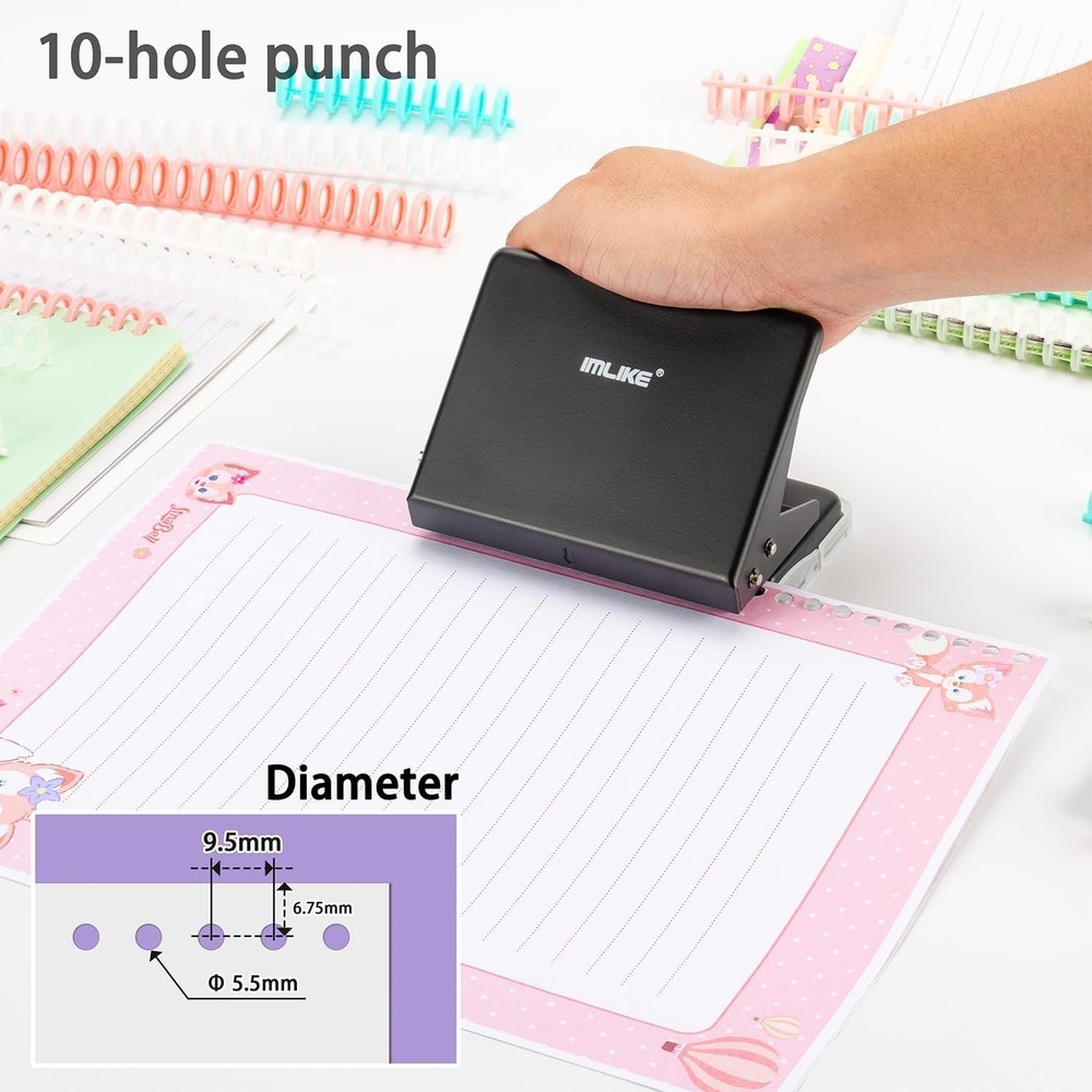 Practical 10-Hole Binding Machine with Multi-Color Binding Spines for Planners