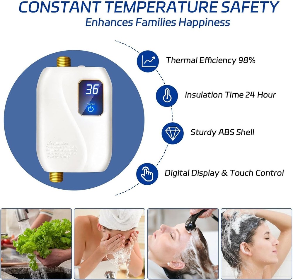Tankless Water Heater Electric 110V, 3000W Instant Electric Water Heater, Und...