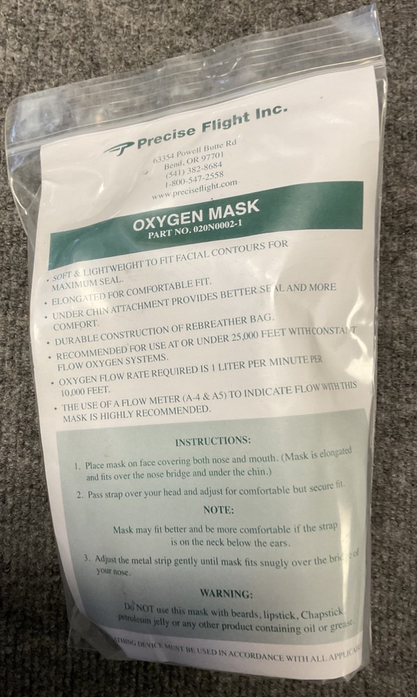 Precise Flight Oxygen Mask P/N 020N0002-1