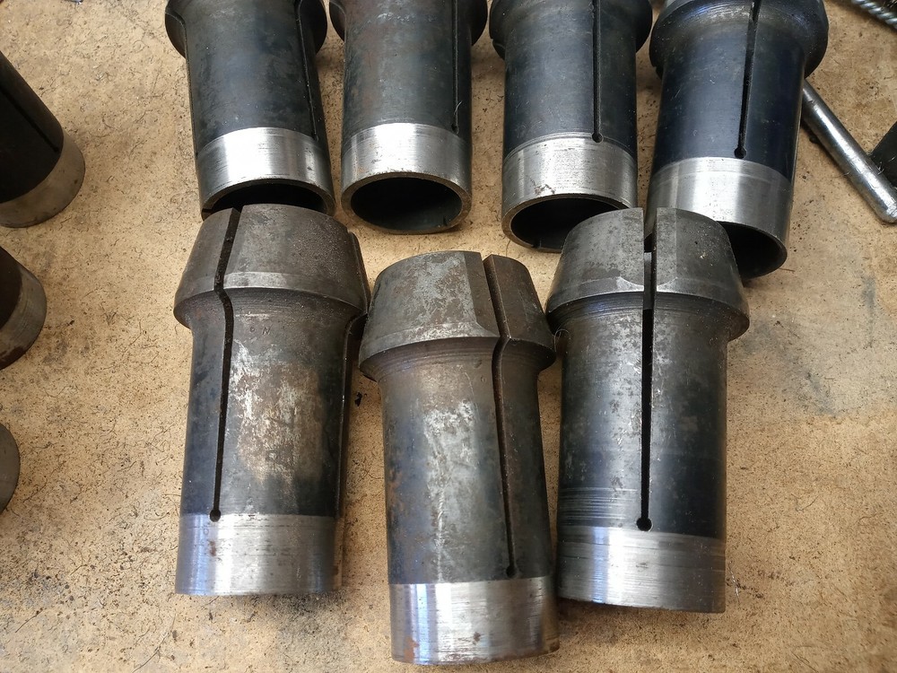 13 Hardinge collets, square, hex with chuck and ect NO THREADS (SEE DESCRIPTION)