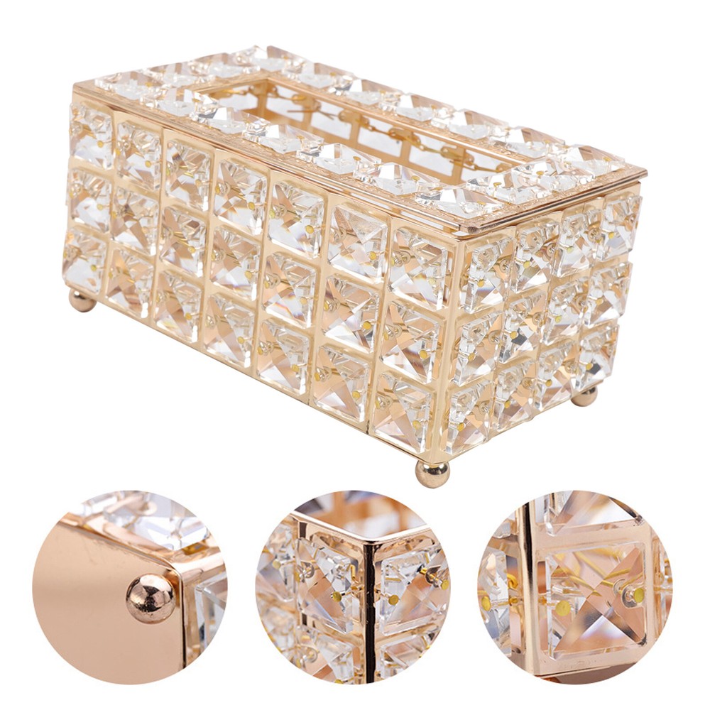 Rhinestone Rectangular Crystal Tissue Box Napkin Case Paper Tissue Holder Box US